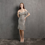 Collar Mini Evening Dress Dinner Party Formal Party Sexy Nightclub Girl Chic Elegant Short Dress