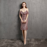 Collar Mini Evening Dress Dinner Party Formal Party Sexy Nightclub Girl Chic Elegant Short Dress