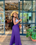 Spring Solid Pleated Wide-Leg Pants