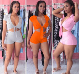 Women's Clothing Sexy Solid Color Lace-Up Suit