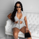 Women's Clothing Sexy Solid Color Lace-Up Suit