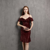 Collar Mini Evening Dress Dinner Party Formal Party Sexy Nightclub Girl Chic Elegant Short Dress