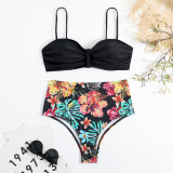 Women's solid color floral bikini swimsuit