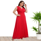 Plus Size Women's Summer Sleeveless V-Neck Gown Maxi Dress