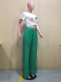 Spring Solid Pleated Wide-Leg Pants