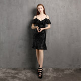 Collar Mini Evening Dress Dinner Party Formal Party Sexy Nightclub Girl Chic Elegant Short Dress