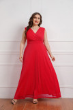 Plus Size Women's Summer Sleeveless V-Neck Gown Maxi Dress