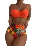 Women's solid color floral bikini swimsuit