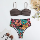Women's solid color floral bikini swimsuit