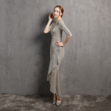 Long Sleeve V Neck Maxi Gown Sequin Dress Wedding Formal Party Party Dress