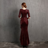 Long Sleeve V Neck Maxi Gown Sequin Dress Wedding Formal Party Party Dress