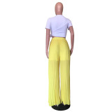 Spring Solid Pleated Wide-Leg Pants