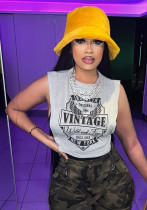 Spring Summer Printed Sleeveless Vest Hollow Off Shoulder Top