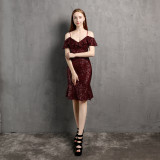 Collar Mini Evening Dress Dinner Party Formal Party Sexy Nightclub Girl Chic Elegant Short Dress