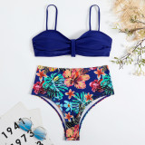 Women's solid color floral bikini swimsuit