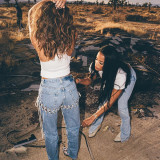 Women's Pants Sexy Baggy Plus Size Pants Casual Butt Hole Lace-Up Denim Pants