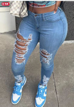 Women's Ripped Denim Tight Pants Women's Ripped Denim Tight Pants