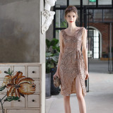 Formal Party Evening Dress Female Sequins Short Dress Party Dress