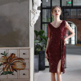 Formal Party Evening Dress Female Sequins Short Dress Party Dress