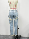 Women's Pants Sexy Baggy Plus Size Pants Casual Butt Hole Lace-Up Denim Pants