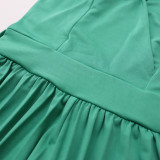 Sleeveless Chic Casual V Neck Slim Waist Pleated Wide Leg Jumpsuit