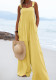 Summer Ladies Fashion Solid Color Button Suspenders Jumpsuit Wide Leg Pants Trousers