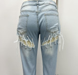 Women's Pants Sexy Baggy Plus Size Pants Casual Butt Hole Lace-Up Denim Pants