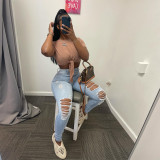 Women's Ripped Denim Tight Pants