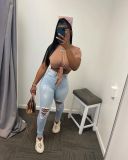 Women's Ripped Denim Tight Pants