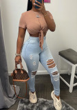 Women's Ripped Denim Tight Pants