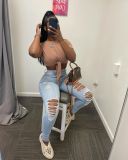 Women's Ripped Denim Tight Pants