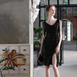 Formal Party Evening Dress Female Sequins Short Dress Party Dress