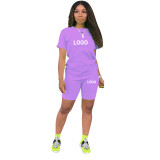 Customize Women Solid Color T-Shirt and Shorts Two-Piece Set