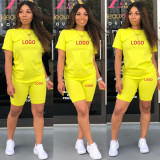 Customize Women Solid Color T-Shirt and Shorts Two-Piece Set