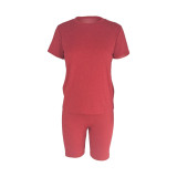 Customize Women Solid Color T-Shirt and Shorts Two-Piece Set