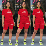 Customize Women Solid Color T-Shirt and Shorts Two-Piece Set