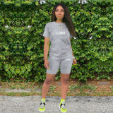 Customize Women Solid Color T-Shirt and Shorts Two-Piece Set