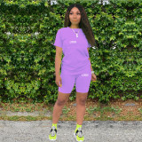 Customize Women Solid Color T-Shirt and Shorts Two-Piece Set