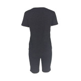 Customize Women Solid Color T-Shirt and Shorts Two-Piece Set