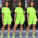 Customize Women Solid Color T-Shirt and Shorts Two-Piece Set