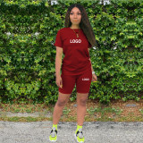 Customize Women Solid Color T-Shirt and Shorts Two-Piece Set
