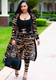 Customize WomenLong Sleeve Printed Robe Leggings Two-Piece Set