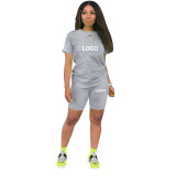 Customize Women Solid Color T-Shirt and Shorts Two-Piece Set