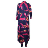 Customize WomenLong Sleeve Printed Robe Leggings Two-Piece Set