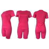 Customize Women Solid Color T-Shirt and Shorts Two-Piece Set