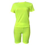 Customize Women Solid Color T-Shirt and Shorts Two-Piece Set