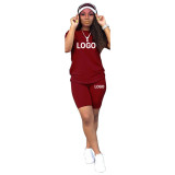 Customize Women Solid Color T-Shirt and Shorts Two-Piece Set