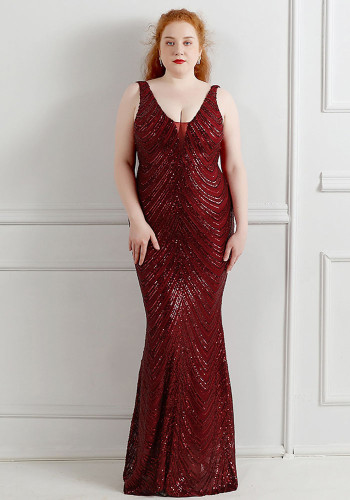 Plus Size Women Sequined Formal Party Maxi Mermaid Dress