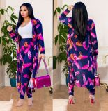 Customize WomenLong Sleeve Printed Robe Leggings Two-Piece Set