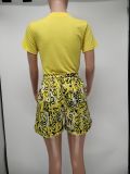 Customize Women Solid Color T-Shirt and Snake Print Shorts Two-Piece Set